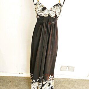 Alyn Paige Black Floral Bottom Halter Boho Maxi Dress Size Small